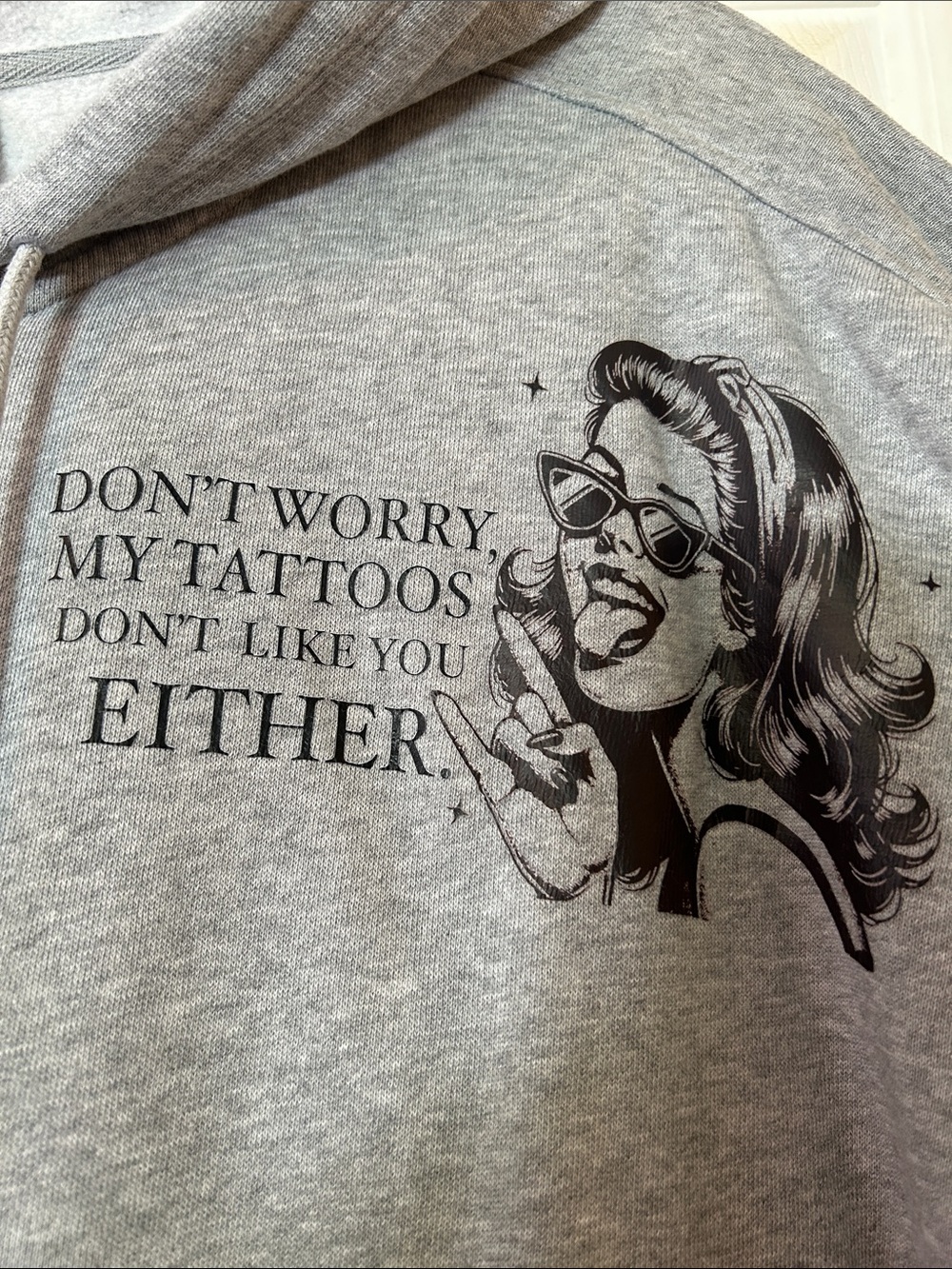 Old Navy Gray Zip-Up Hoodie with Tattoo Graphic